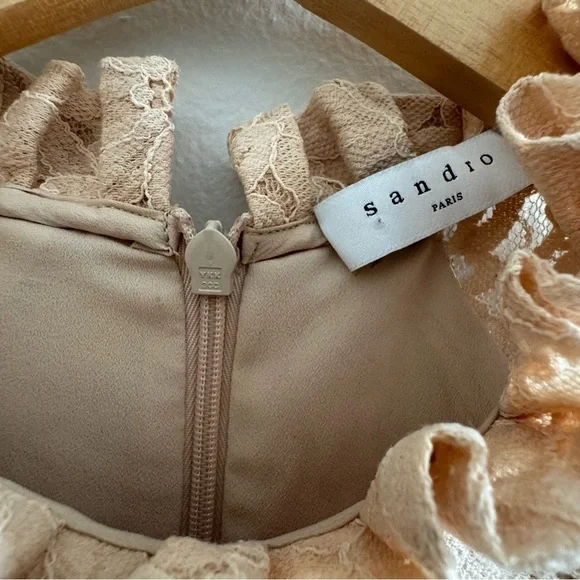 Sandro Peach High Neck Lace Rhinestones Cocktail Mini Dress size 40/ US4 - Picture 11 of 16